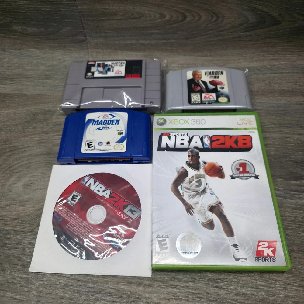 Madden NBA Video Game Bundle Lot 5 Madden 96 99 2001 NBA 2K8 2K13‎ - Xbox SNES